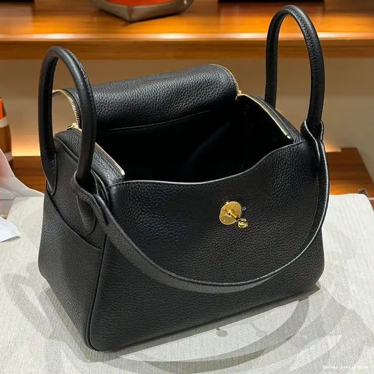 Affordable Hermes Leather Clemence Lindy Bag Gold In Black Hardware 0506